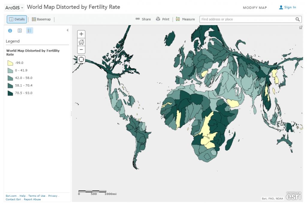 DASIL visualization you can play with. The current version displays the percentage of women in the labor force on a cartogram sized by fertility rate.