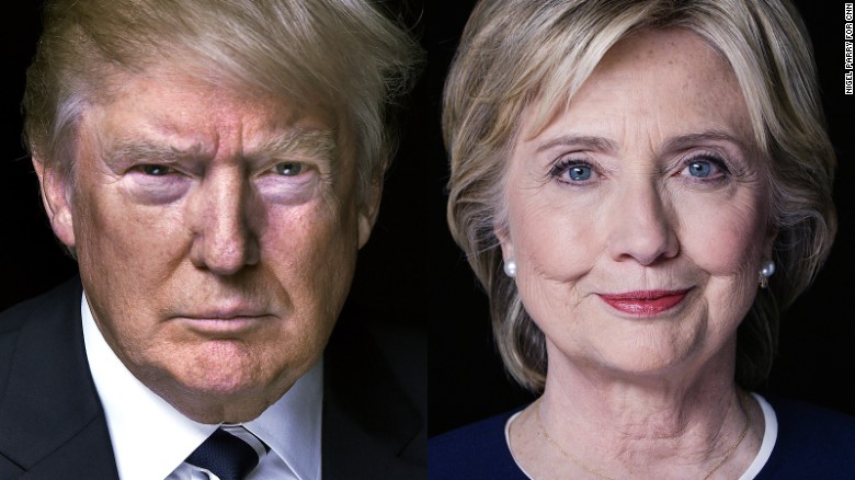 Portraits of Donald Trump and Hillary Clinton
